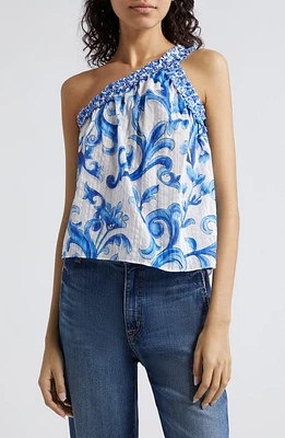 Ramy Brook Florence Print One-Shoulder Top Spring Navy Positano at Nordstrom,