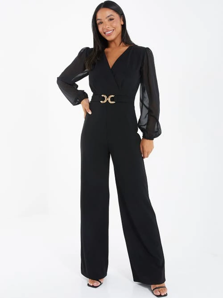 QUIZ Chiffon Buckle Palazzo Jumpsuit at Nordstrom