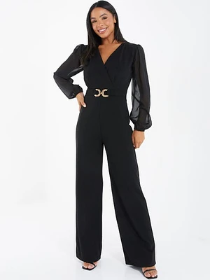 QUIZ Chiffon Buckle Palazzo Jumpsuit at Nordstrom