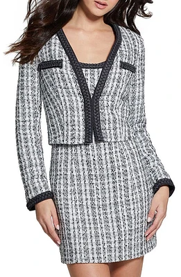 GUESS Tosca Braid Detail Tweed Jacket Black/White Boucle Combo at Nordstrom,