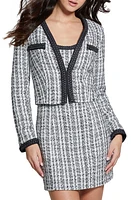 GUESS Tosca Braid Detail Tweed Jacket Black/White Boucle Combo at Nordstrom,