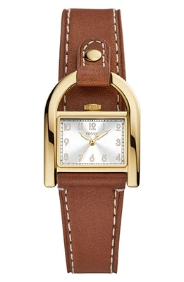 Fossil Harwell East West Leather Strap Watch, 28mm in Brown /Gold at Nordstrom