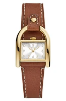 Fossil Harwell East West Leather Strap Watch, 28mm in Brown /Gold at Nordstrom