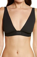 SKIMS Stretch Cotton Rib Plunge Bralette Soot at Nordstrom,