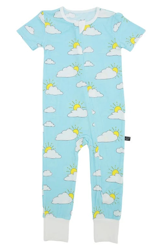 Peregrine Kidswear Partly Cloudy Short Sleeve One-Piece Pajamas Turquoise at Nordstrom,