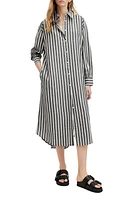 AllSaints Ani Stripe Long Sleeve Shirtdress Black/Chalk at Nordstrom, Us