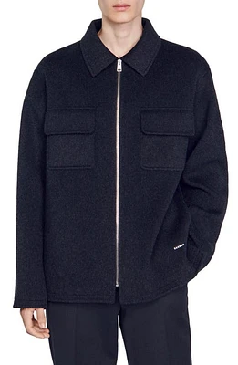 sandro Betanew Wool Blend Jacket Mocked Grey at Nordstrom,