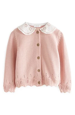 NEXT Kids' Peter Pan Collar Cotton Cardigan in Pink at Nordstrom, Size 6-7Y