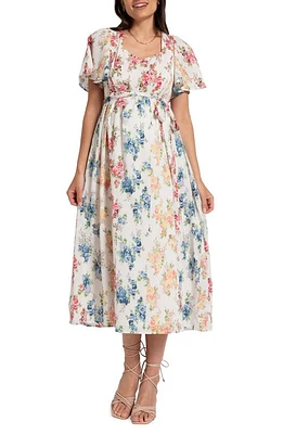 Seraphine Floral Flutter Sleeve Maternity/Nursing Midi Dress at Nordstrom,