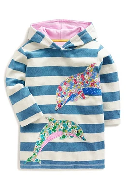 Mini Boden Kids' Appliqué Terry Cloth Hooded Cover-Up Aqua Blue/Ivory Dolphin at Nordstrom,