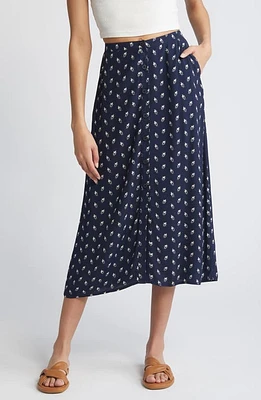 Treasure & Bond Print Button Front Skirt Navy- Ivory Evelyn Floral at Nordstrom,