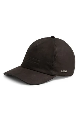 ZEGNA SECONDSKIN Leather Adjustable Baseball Cap Dark Brown at Nordstrom,