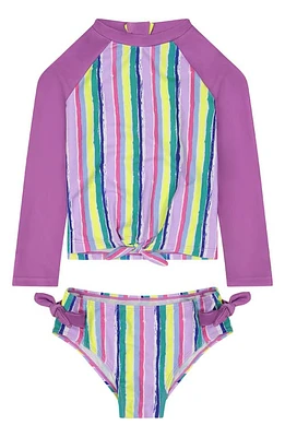 Andy & Evan Kids' Stripe Long Sleeve Two-Piece Rashguard Swimsuit Purple at Nordstrom,