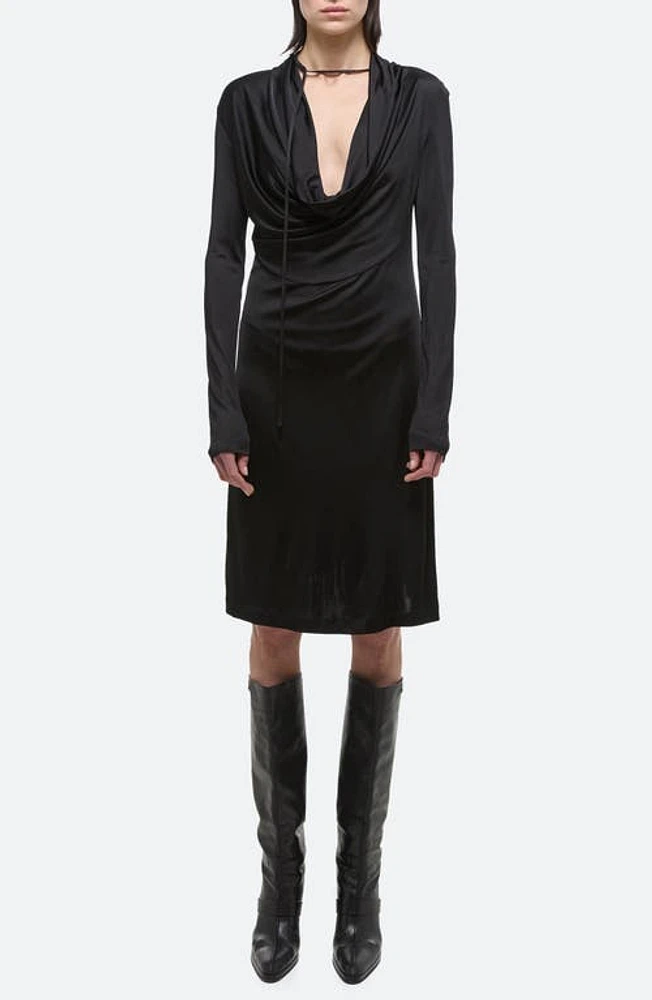 Helmut Lang Cowl Neck Long Sleeve Dress Black at Nordstrom,