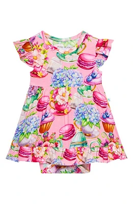 Posh Peanut Kids' Elizabeth Floral Skirted Bodysuit Bright Pink at Nordstrom,