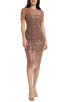 Dress the Population Lia Sequin Illusion Mesh Overlay Midi Cocktail at Nordstrom,