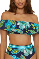 Trina Turk Pirouette Ruffle Off the Shoulder Bikini Top Blue Multi at Nordstrom,