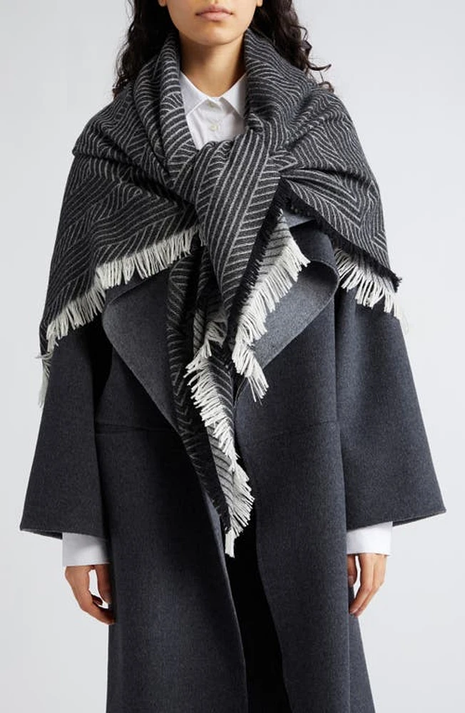 TOTEME Monogram Stripe Wool Blanket Scarf in Black at Nordstrom