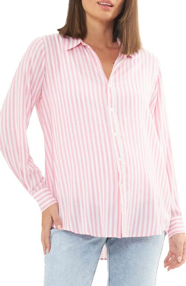 Emmy Stripe Maternity Button-Up Shirt Bubble Gum /White at Nordstrom,