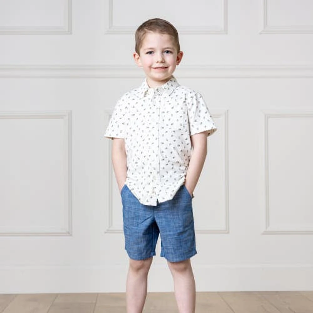 Hope & Henry Boys' Organic Short Sleeve Jersey Button Down Shirt, Kids Provence Ditsy Floral at Nordstrom,