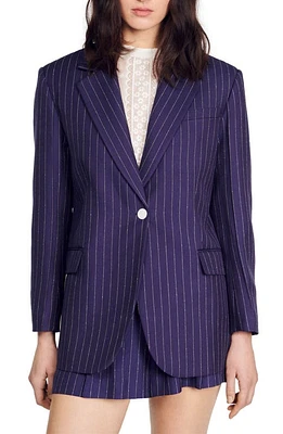 sandro Marine Pinstripe Blazer Deep Blu at Nordstrom,