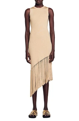 sandro Hantas Metallic Sleeveless Asymmetric Fringe Sweater Dress Gold at Nordstrom,