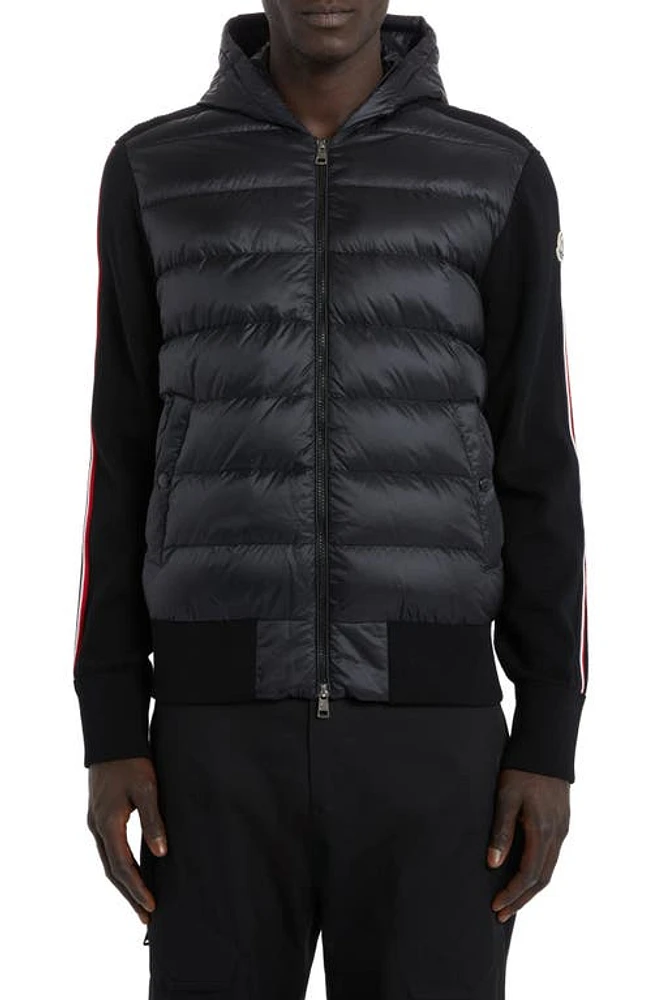 Moncler Quilted Down & Wool Knit Cardigan Black at Nordstrom,