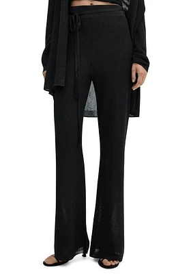 MANGO Metallic Flare Leg Pants Black at Nordstrom,