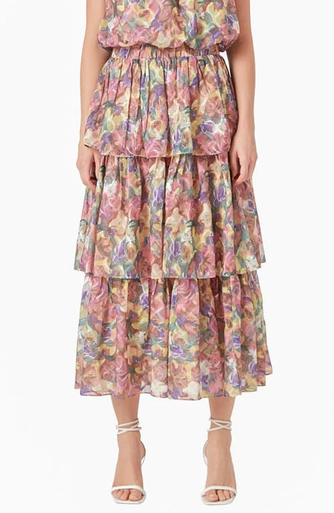 Endless Rose Floral Tiered Maxi Skirt Yellow Multi at Nordstrom,