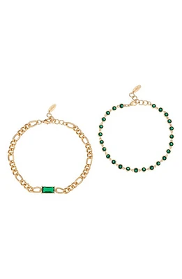 Ettika Set of 2 Chain & Cubic Zirconia Anklets in Green at Nordstrom