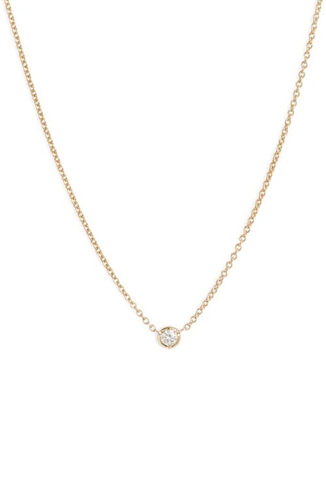 Bony Levy Petite Bezel Diamond Solitaire Necklace in Yellow Gold/Diamond at Nordstrom, Size 18 In