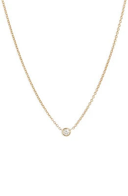 Bony Levy Petite Bezel Diamond Solitaire Necklace in Yellow Gold/Diamond at Nordstrom, Size 18 In