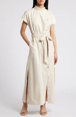 MELLODAY Asymmetric Dolman Sleeve Shirtdress Cream at Nordstrom,