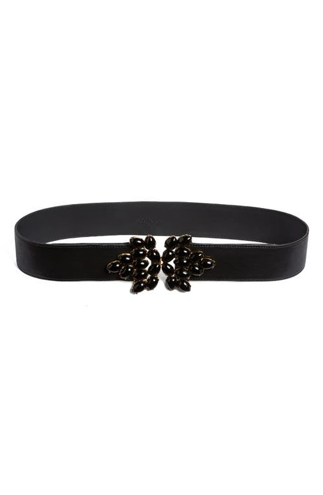 Raina Pear-Shaped Crystal Buckle Leather Belt in Black at Nordstrom