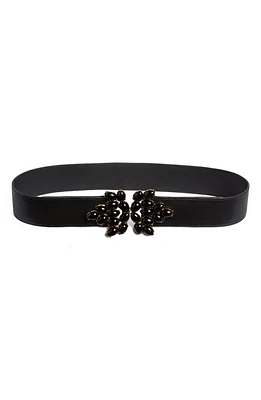 Raina Pear-Shaped Crystal Buckle Leather Belt in Black at Nordstrom