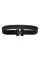 Raina Pear-Shaped Crystal Buckle Leather Belt in Black at Nordstrom