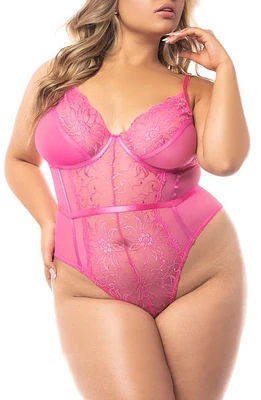 Mapale Underwire Open Gusset Teddy in Sunset Pink at Nordstrom, Size 3X