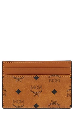 MCM Mini Visetos Coated Canvas Card Case in Cognac at Nordstrom