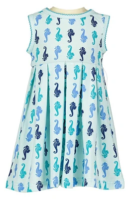 Rachel Riley Seahorse Print Cotton Knit Dress Blue at Nordstrom,