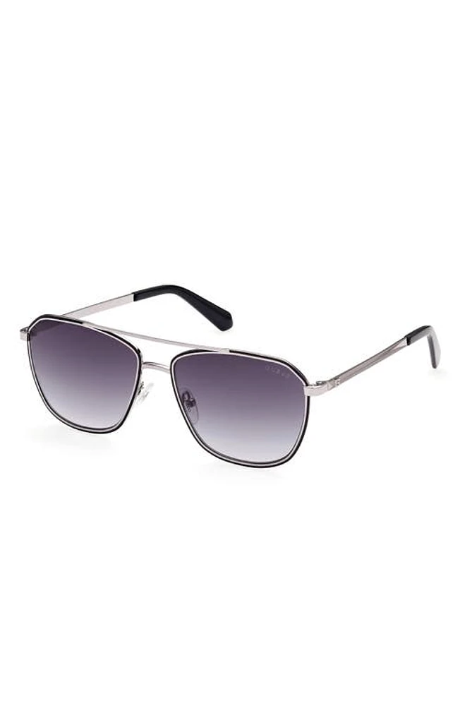 GUESS 56mm Aviator Sunglasses in Black/Other /Gradient Smoke at Nordstrom