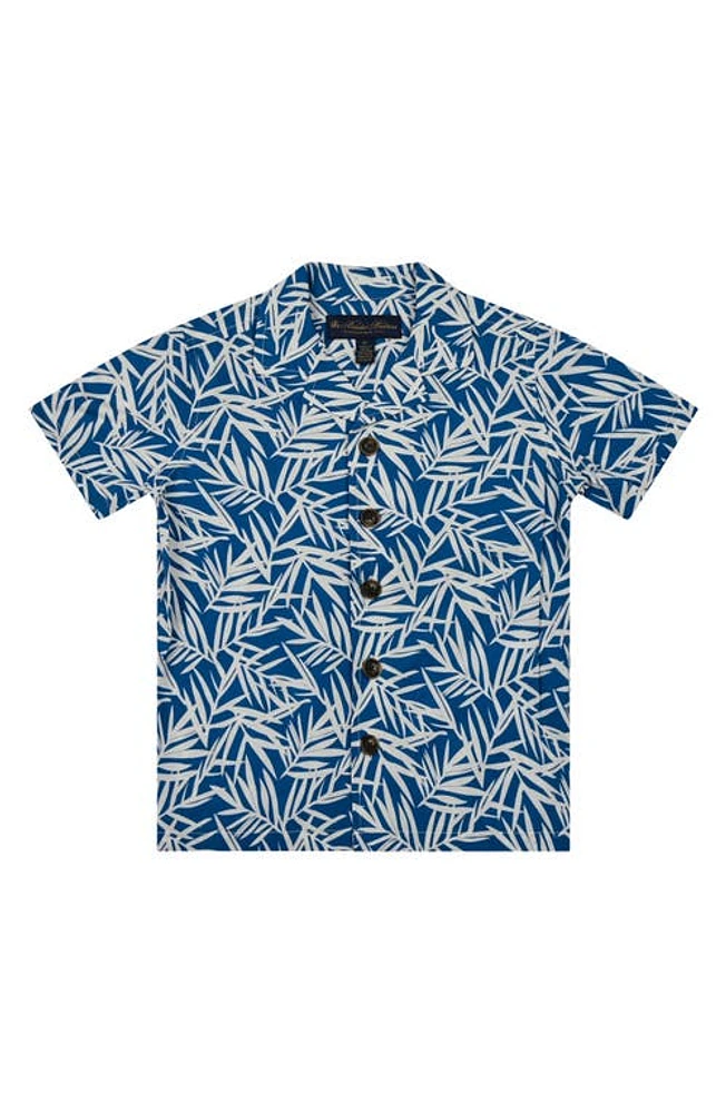 Brooks Brothers Kids' Leaf Print Camp Shirt Blue at Nordstrom,