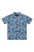 Brooks Brothers Kids' Leaf Print Camp Shirt Blue at Nordstrom,