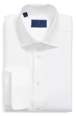 David Donahue Regular Fit Micro Bird's Eye French Cuff Dress Shirt White at Nordstrom,