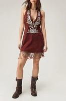 NASTY GAL Embellished Fringe Trim Suede Halter Minidress Tan at Nordstrom,