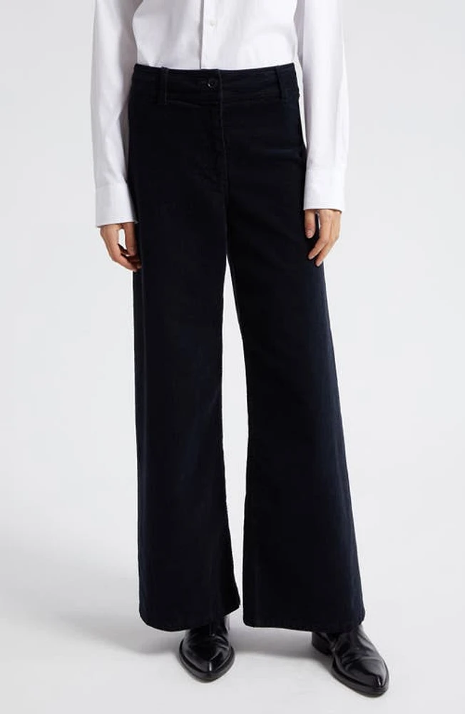 Nili Lotan Megan Corduroy Wide Leg Pants Midnight at Nordstrom,