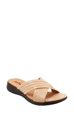 SoftWalk Tillman 5.0 Leather Cross Strap Slide Sandal Beige at Nordstrom,