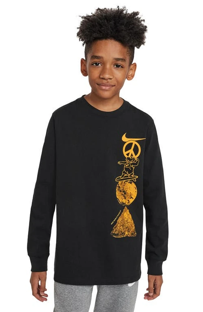 Nike Kids' Sportswear Create Long Sleeve Cotton Graphic T-Shirt Black at