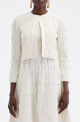 Oscar de la Renta Wavy Stitch Crop Cardigan Ivory at Nordstrom,