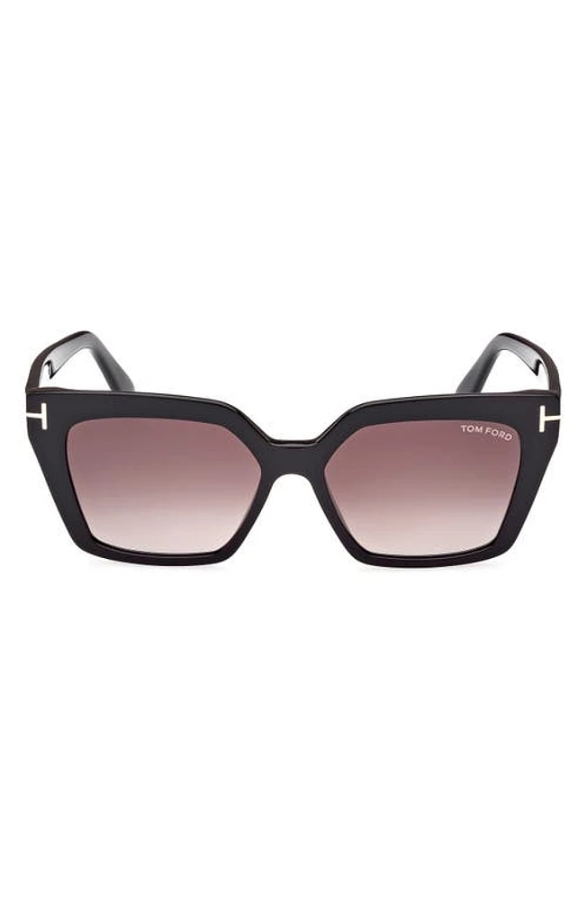 TOM FORD Winona 53mm Gradient Cat Eye Sunglasses in Shiny Black /Gradient Rose at Nordstrom