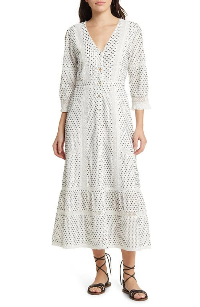 LoveShackFancy Desert Victorian Cotton Blend Jacquard Dress Antique White at Nordstrom,